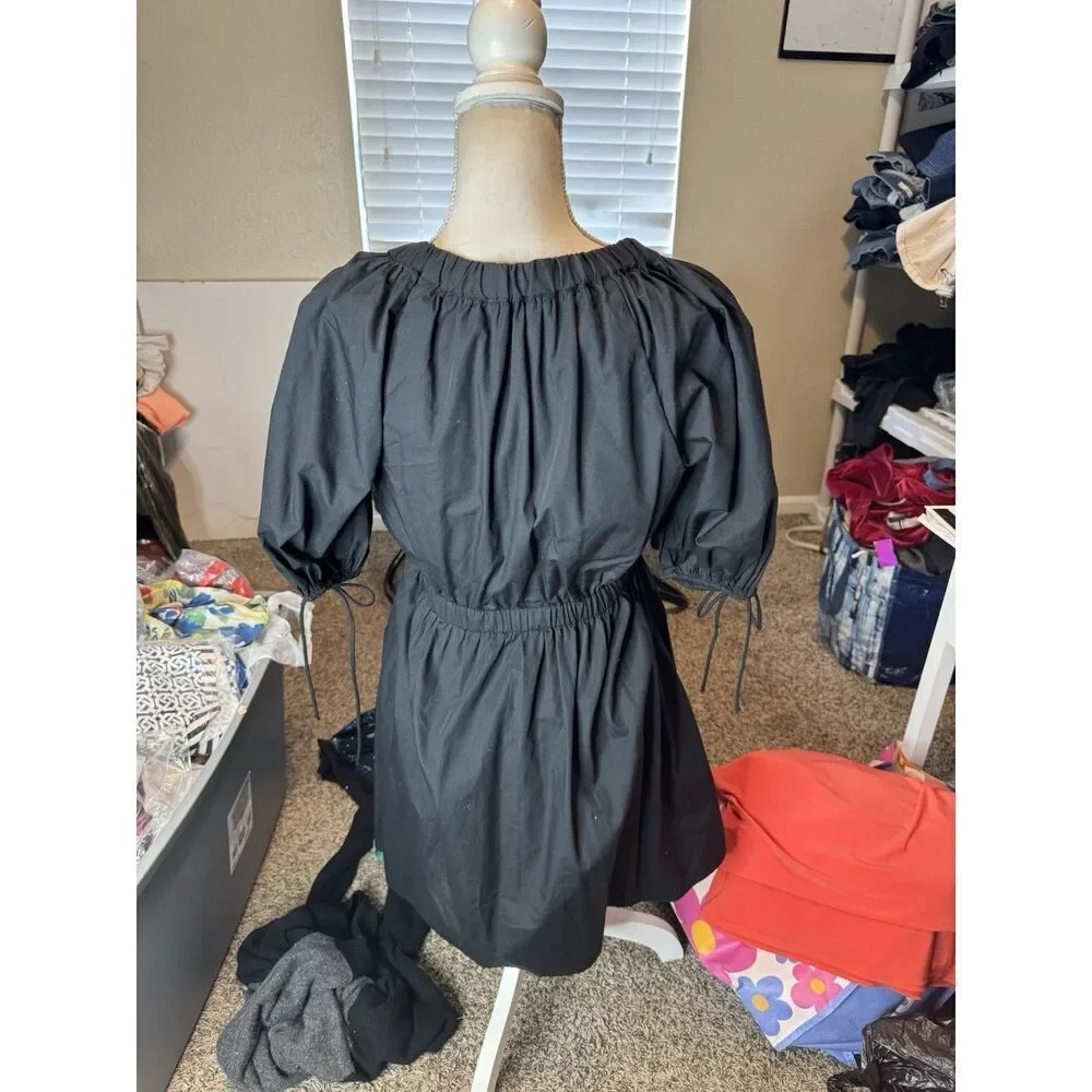 Abercrombie & Fitch Emerson Cotton Poplin Puff Sleeve Dress Black Standard Small
